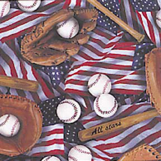 American Baseball Collage-Elizabeth Studios-Fat Quarter