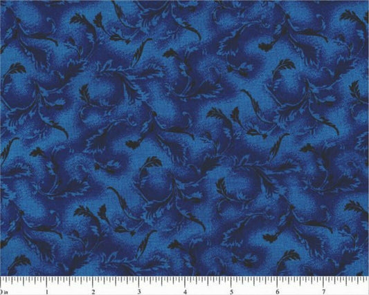 Black Leaves on Royal Blue B/G-108" Wide-Choice Fabrics-BTY